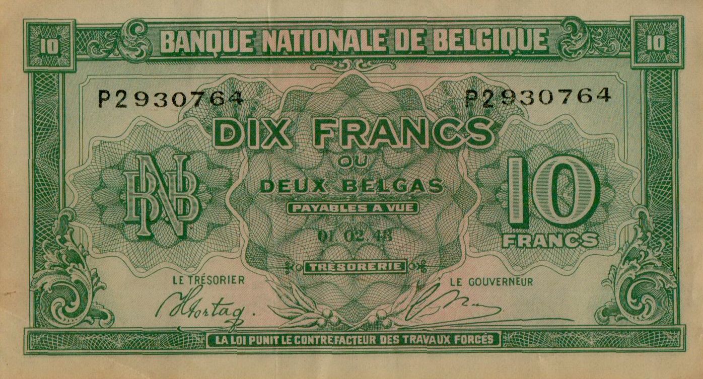 Belgium 10 1943 VF P-122